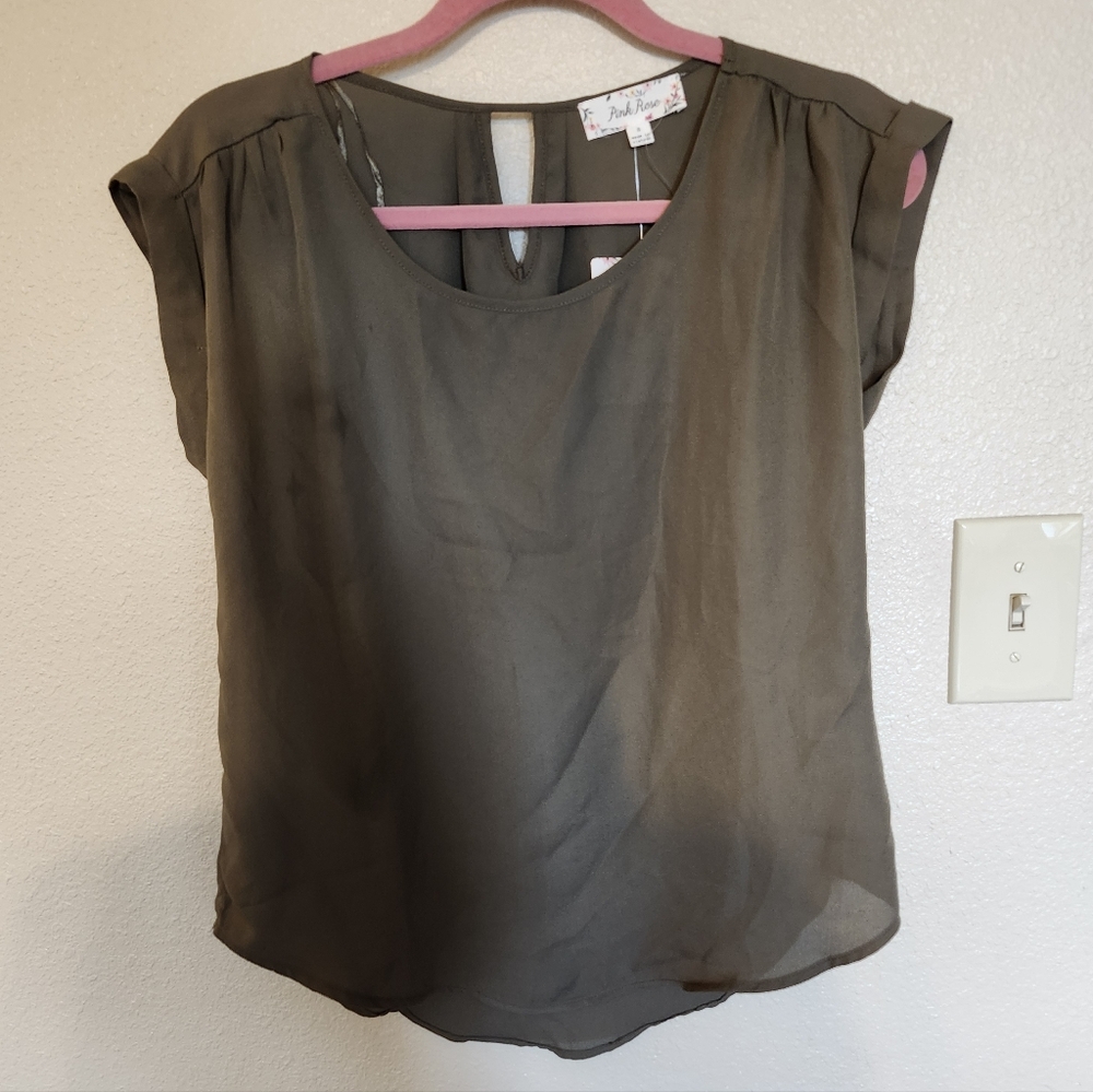 Sale🍁Pink Rose Women's Spanish Olive Chiffon Green Top